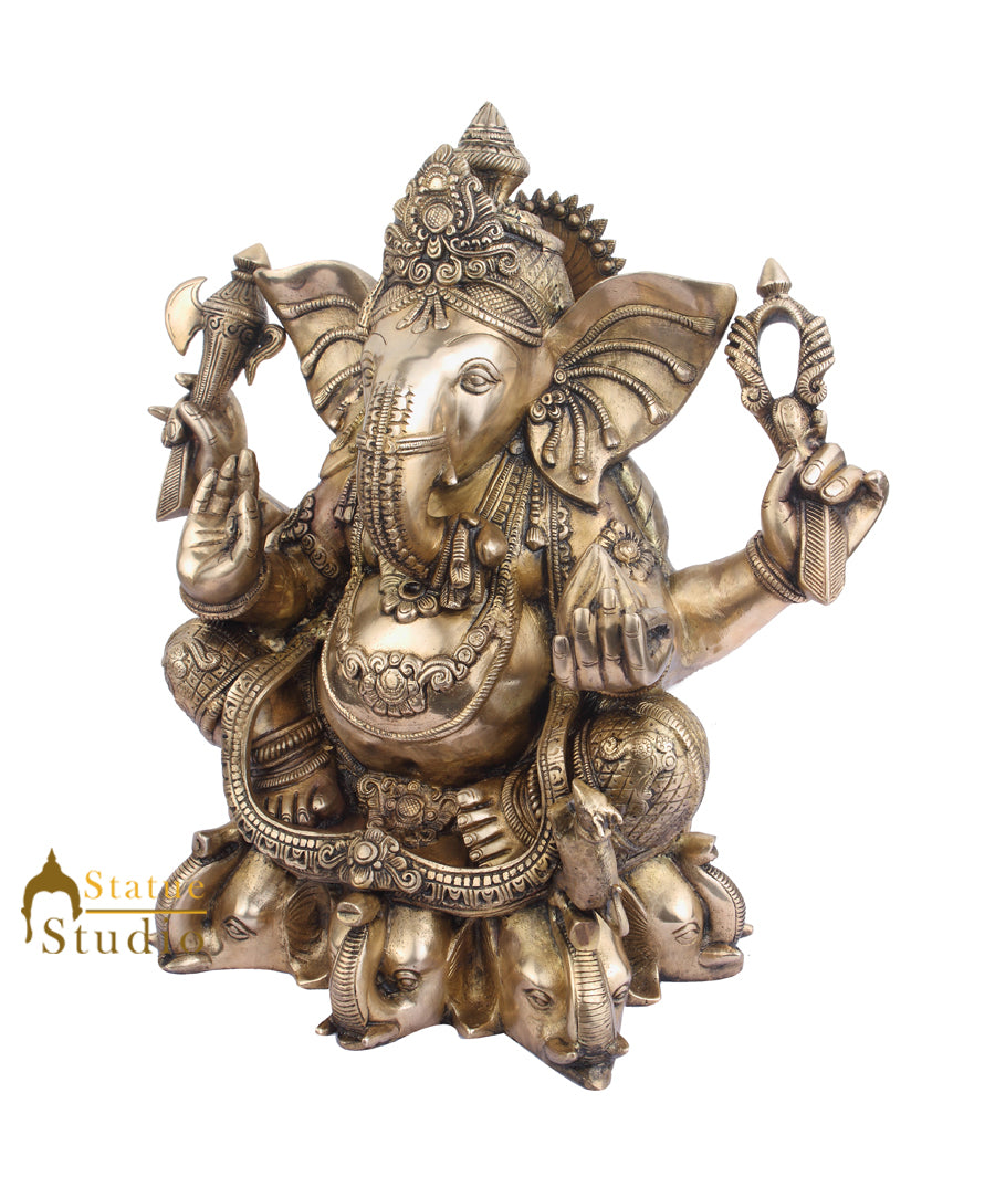 Indian Home Vastu Décor Ganpati Murti Hindu Deity Brass Ganesha Statue 18" - Image 3