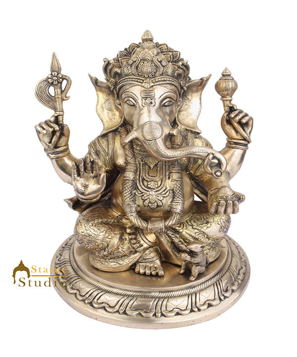 Indian Home Vastu Décor Ganpati Murti Hindu Deity Brass Ganesha Statue 17" - Eco-friendly - Sama Homes