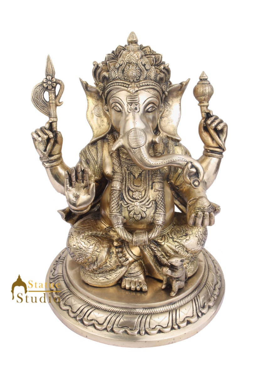 Indian Home Vastu Décor Ganpati Murti Hindu Deity Brass Ganesha Statue 17" - Image 2