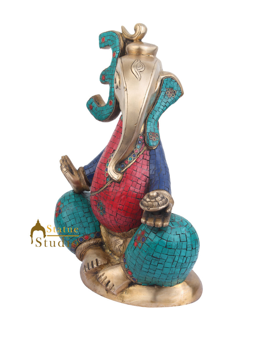 Modern Brass Inlay Art Ganesha Decorative Figurine For Housewarming Gifting 16" - Image 3