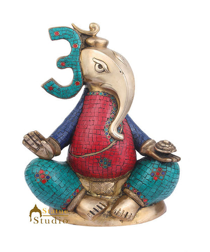 Modern Brass Inlay Art Ganesha Decorative Figurine For Housewarming Gifting 16" by vendor-unknown - Hindu Gods