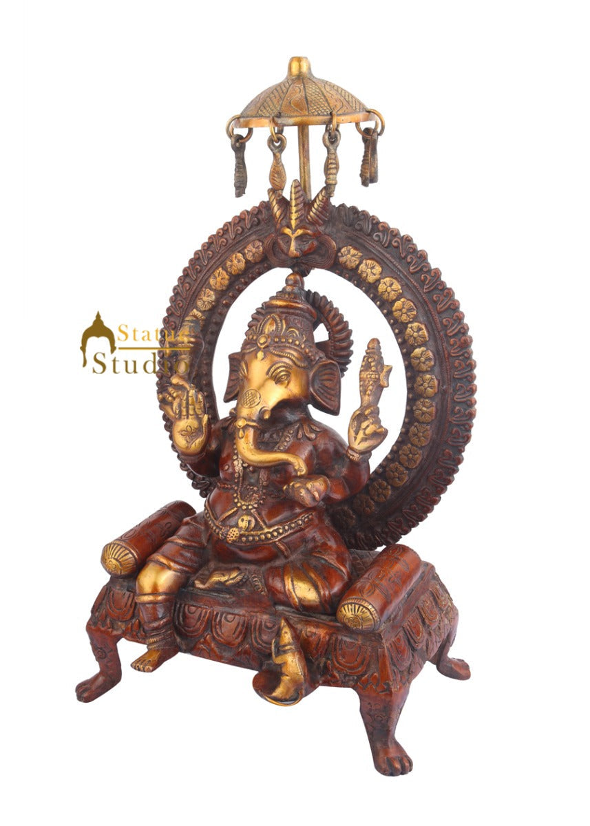 Indian Brass Handicraft Decorative Ganpati Bappa Ganesh Ji Murti Large Vastu 18" - Image 3