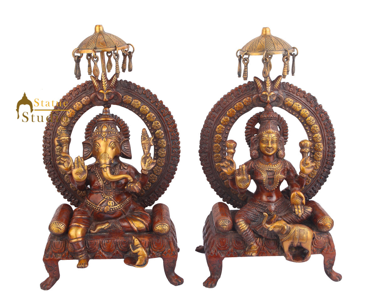 Brass Handicraft Decorative Ganesh Lakshmi Murti Vastu Diwali Gift Large 18" - Eco-friendly - Sama Homes