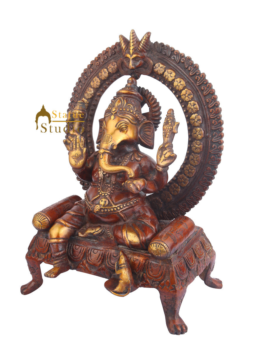 Indian Brass Handicraft Decorative Ganpati Bappa Ganesh Ji Murti Large Vastu 18"