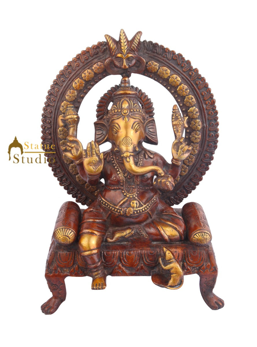 Indian Brass Handicraft Decorative Ganpati Bappa Ganesh Ji Murti Large Vastu 18"