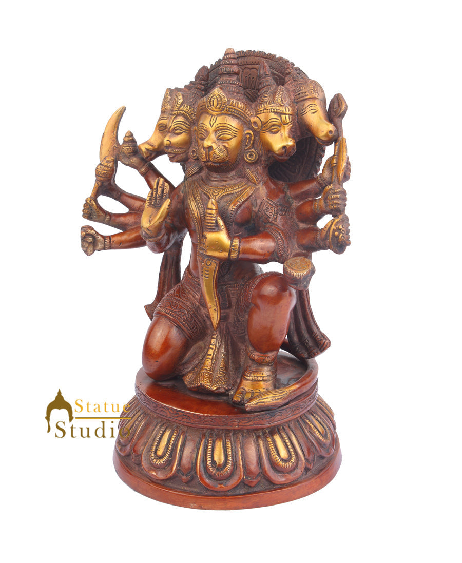 Brass Panchmukhi Hanuman Idol Antique Finish For Home Decor 11" - Image 3