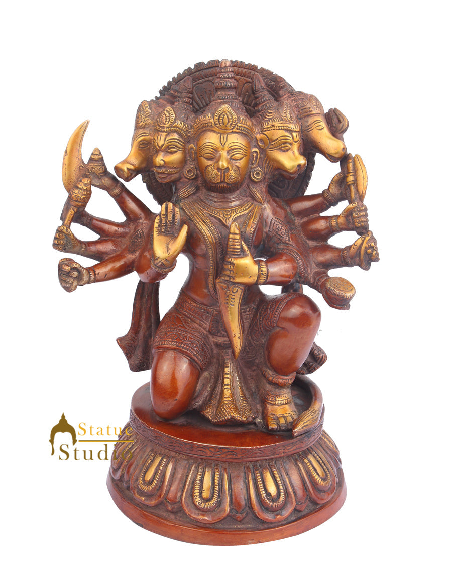 Brass Panchmukhi Hanuman Idol Antique Finish For Home Decor 11" - Image 2