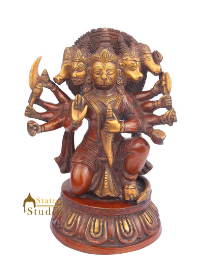 Brass Panchmukhi Hanuman Idol Antique Finish For Home Decor 11" by vendor-unknown - Hindu Gods (View 2)