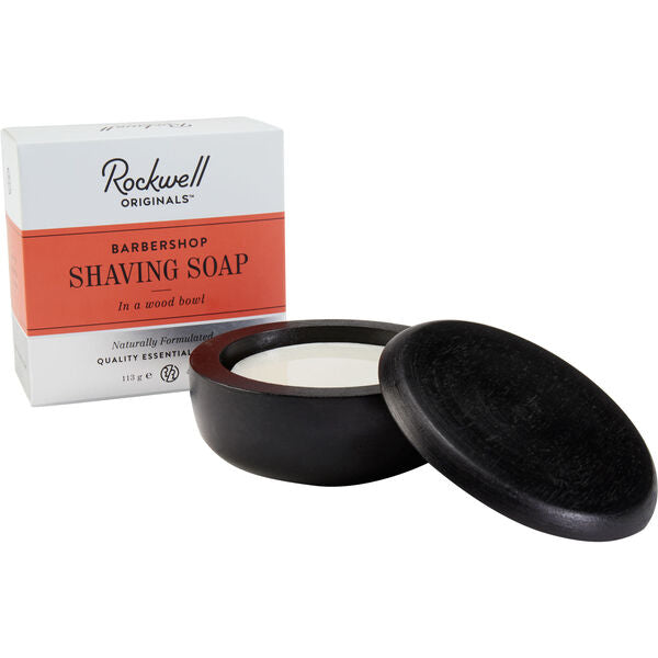 Rockwell Shave Soap in a Black Wooden Bowl with lid - Barbershop Scent (4oz / 113g) - Eco-friendly - Sama Homes