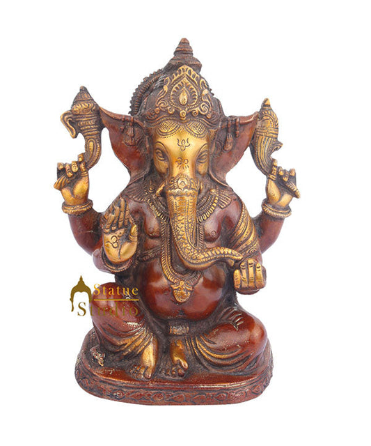 Metal Handicraft Vintage Brass Ganesha Statue Ganpati Décor Idol For Sale 9"