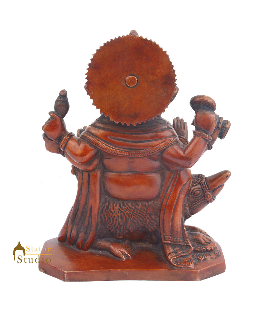 Metal Handicraft Vintage Brass Ganesha Statue Ganpati on Rat Vahana 9" - Image 4