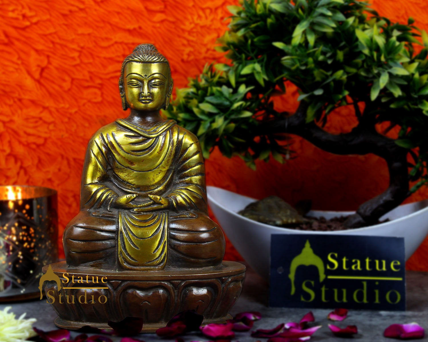 Brass Japanese Chinese Buddha Fengshui Home Decorative Statue For Sale 8" - Image 2