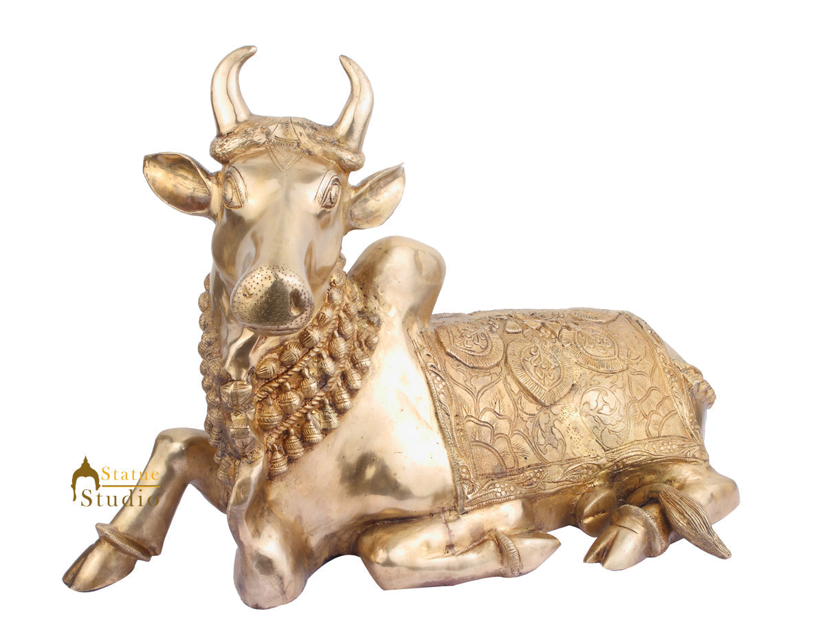 Big Sacred Hindu Holy Cow Nandi Brass Handicraft Large Décor Figurine 2 Feet