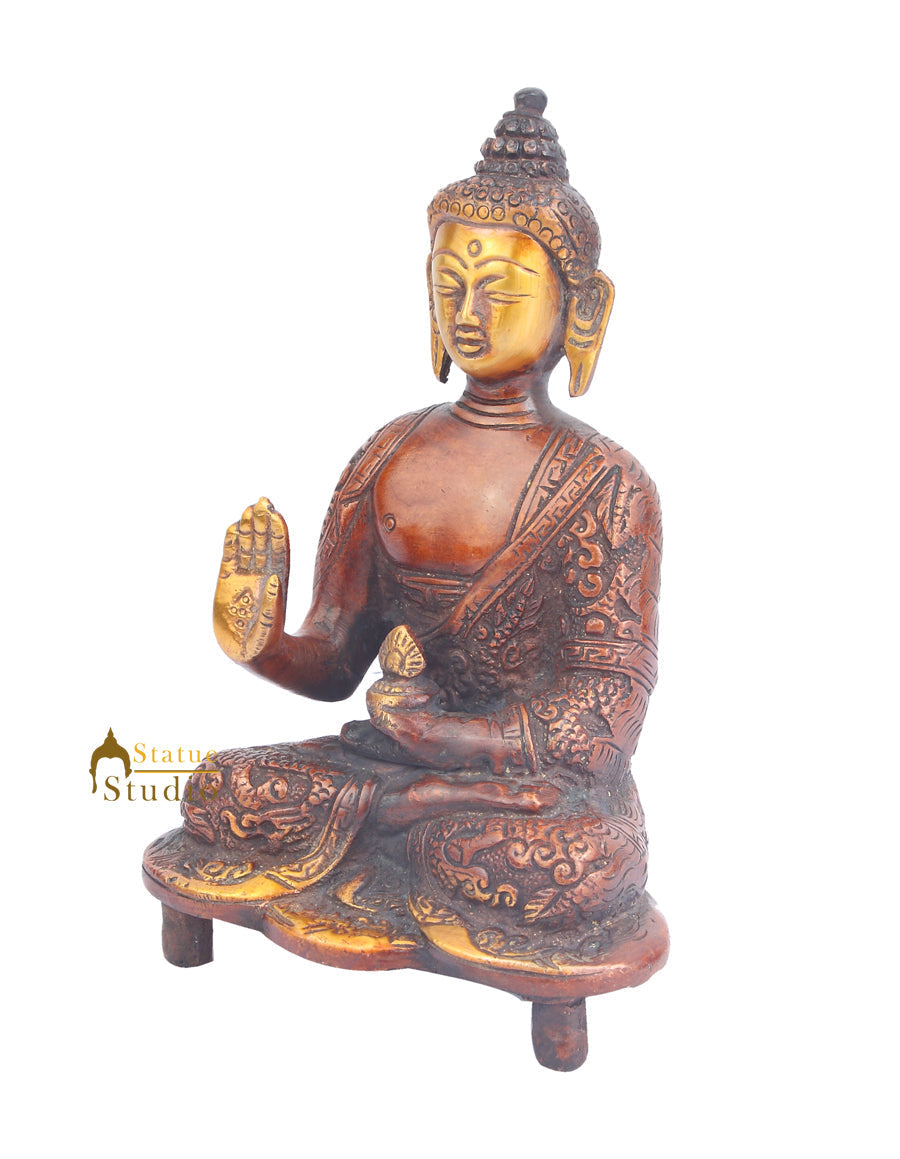 Brass Buddha Small Mini Statue ThanksGiving Christmas Gifting Showpiece 6"