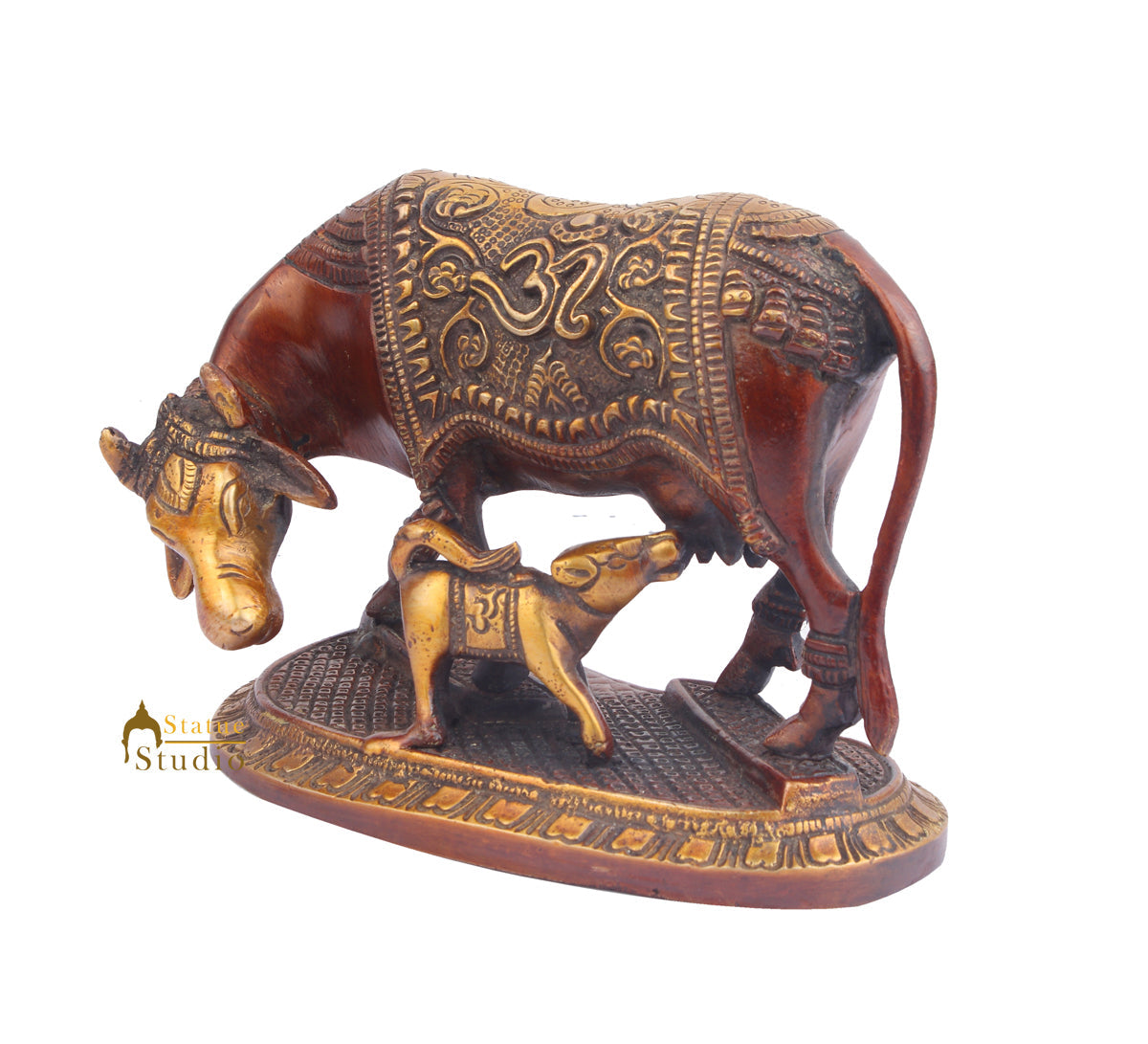 Indian Hindu Sacred Holy Cow And Calf Pair With AUM OM Symbol 5" - Image 3