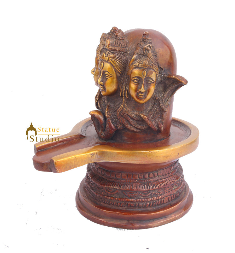 Brass Lord Shiva Sacred Holy Shivling For Temple Religious Décor 7"