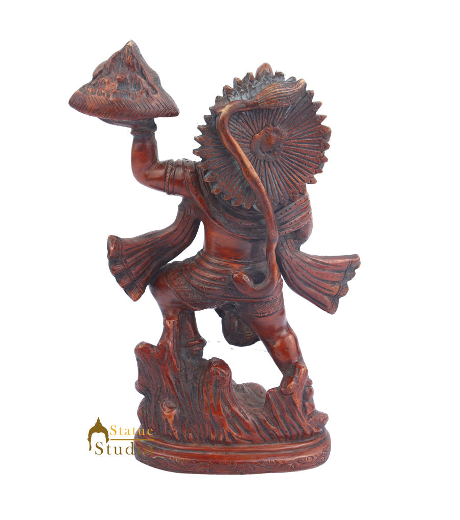 Brass Hanuman Idol Carrying Hill Antique Finish For Home Decor 10" - Image 4