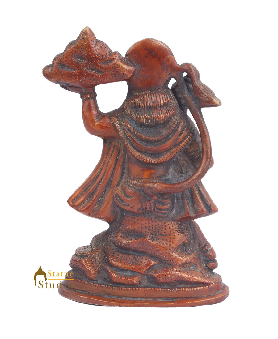 Brass Small Hanuman Statue Carrying Hill For Home Temple Decor 7" - Image 4