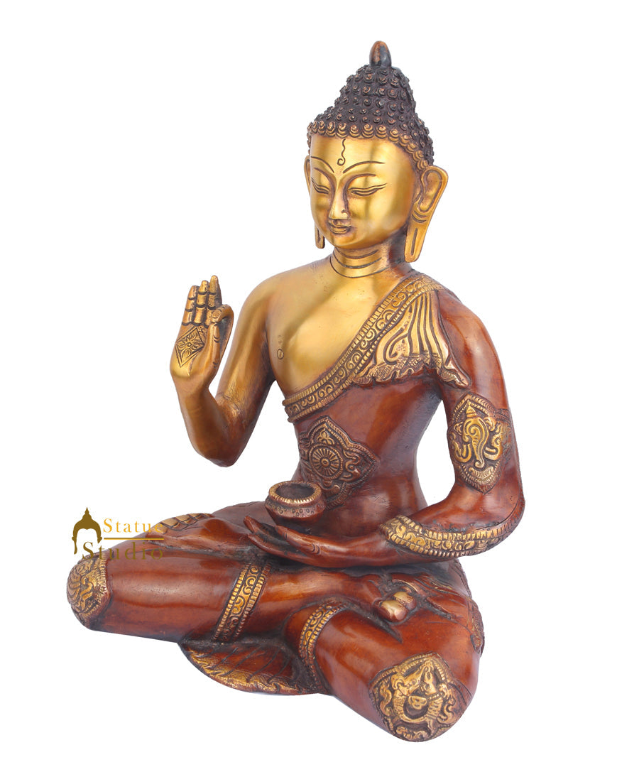 Indian Brass Tibetan Buddhist Deity Blessing Lord Buddha Statue For Sale 13"