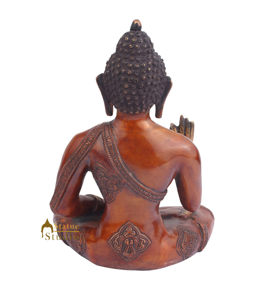 Indian Brass Tibetan Buddhist Deity Blessing Lord Buddha Statue For Sale 13"