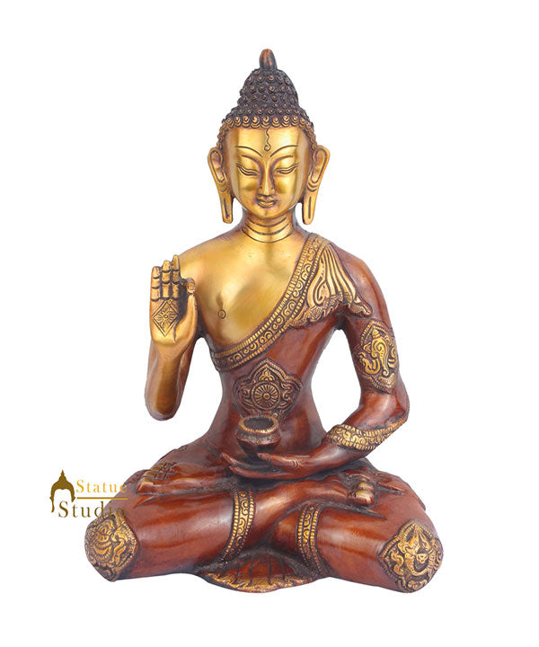 Indian Brass Tibetan Buddhist Deity Blessing Lord Buddha Statue For Sale 13" - Eco-friendly - Sama Homes