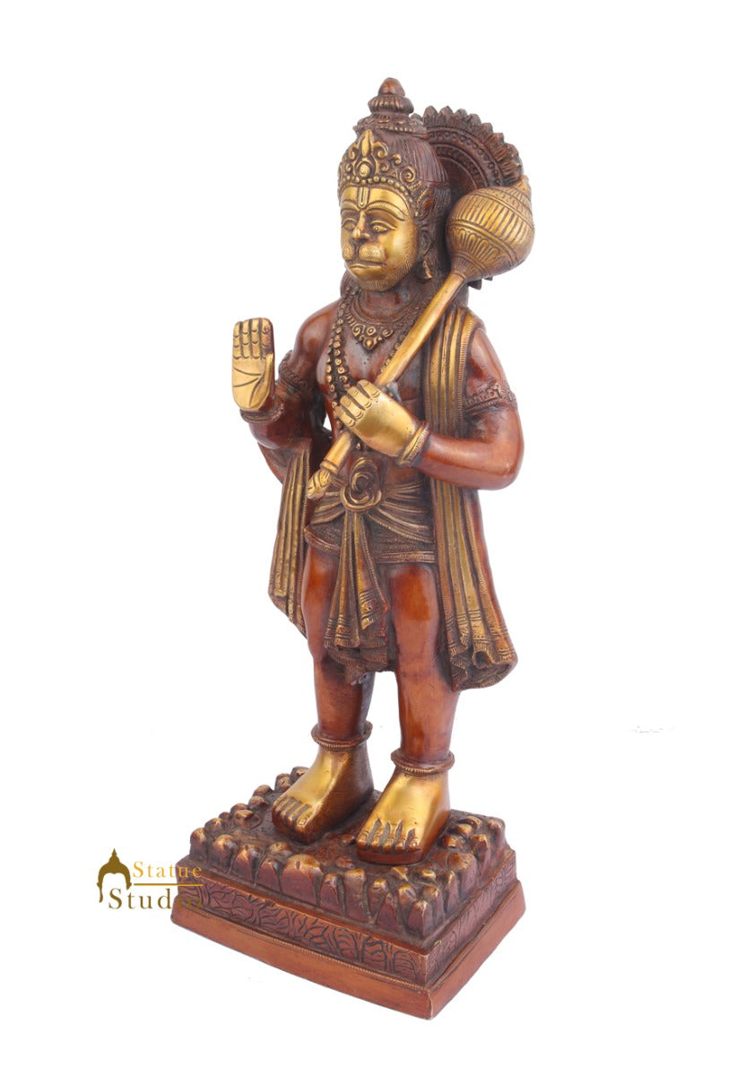 Brass Standing Hanuman Statue Antique Finish For Home Decor 1.5 Feet