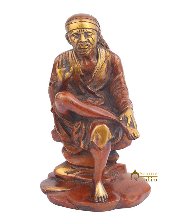 Indian Hindu God Blessing Lord Shirdi Ke Sai Baba Murti Temple Idol For Sale 10" - Eco-friendly - Sama Homes