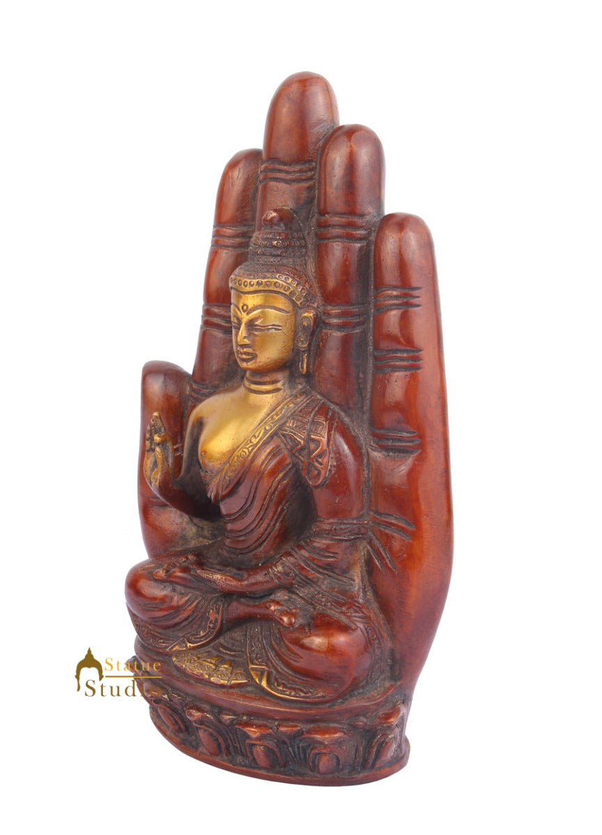 Tibetan Buddhist Lord Buddha Carved Under Palm Décor Statue For Sale 9"