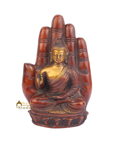 Tibetan Buddhist Lord Buddha Carved Under Palm Décor Statue For Sale 9" by vendor-unknown - Buddha