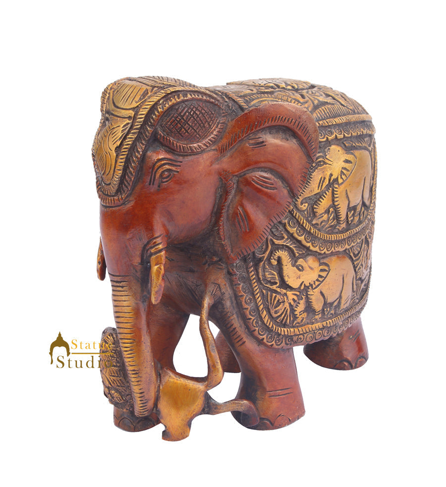 Brass Animal Handicraft Home Garden Décor Elephant Sculpture 6" - Image 3