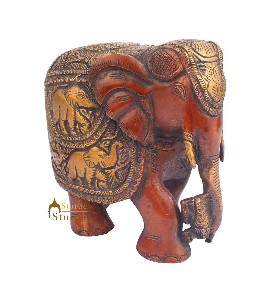 Brass Animal Handicraft Home Garden Décor Elephant Sculpture 6" - Image 4