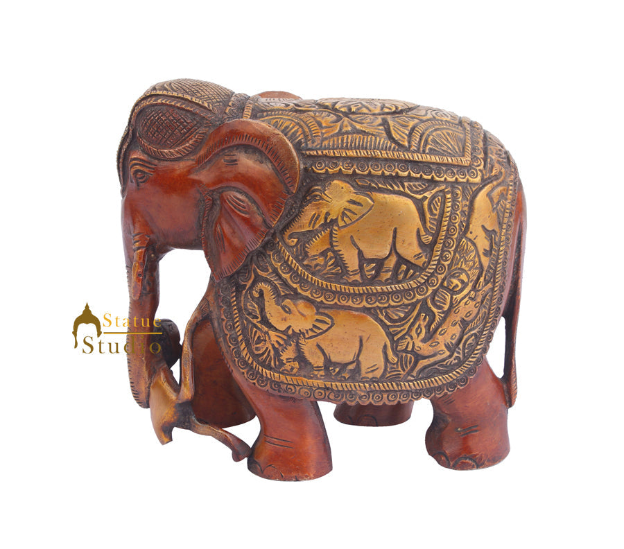Brass Animal Handicraft Home Garden Décor Elephant Sculpture 6" - Eco-friendly - Sama Homes