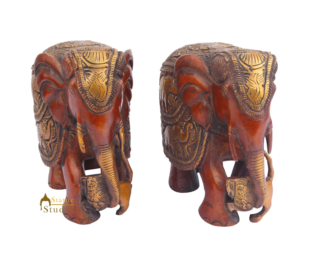 Brass Animal Handicraft Home Garden Décor Elephant Pair Sculpture 6" - Image 3
