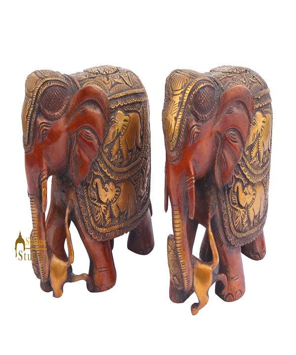 Brass Animal Handicraft Home Garden Décor Elephant Pair Sculpture 6" - Eco-friendly - Sama Homes