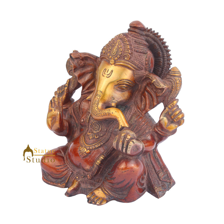 Lord Ganpati Ji Murti Brass Ganesha Idol For Sale 7" - Image 3