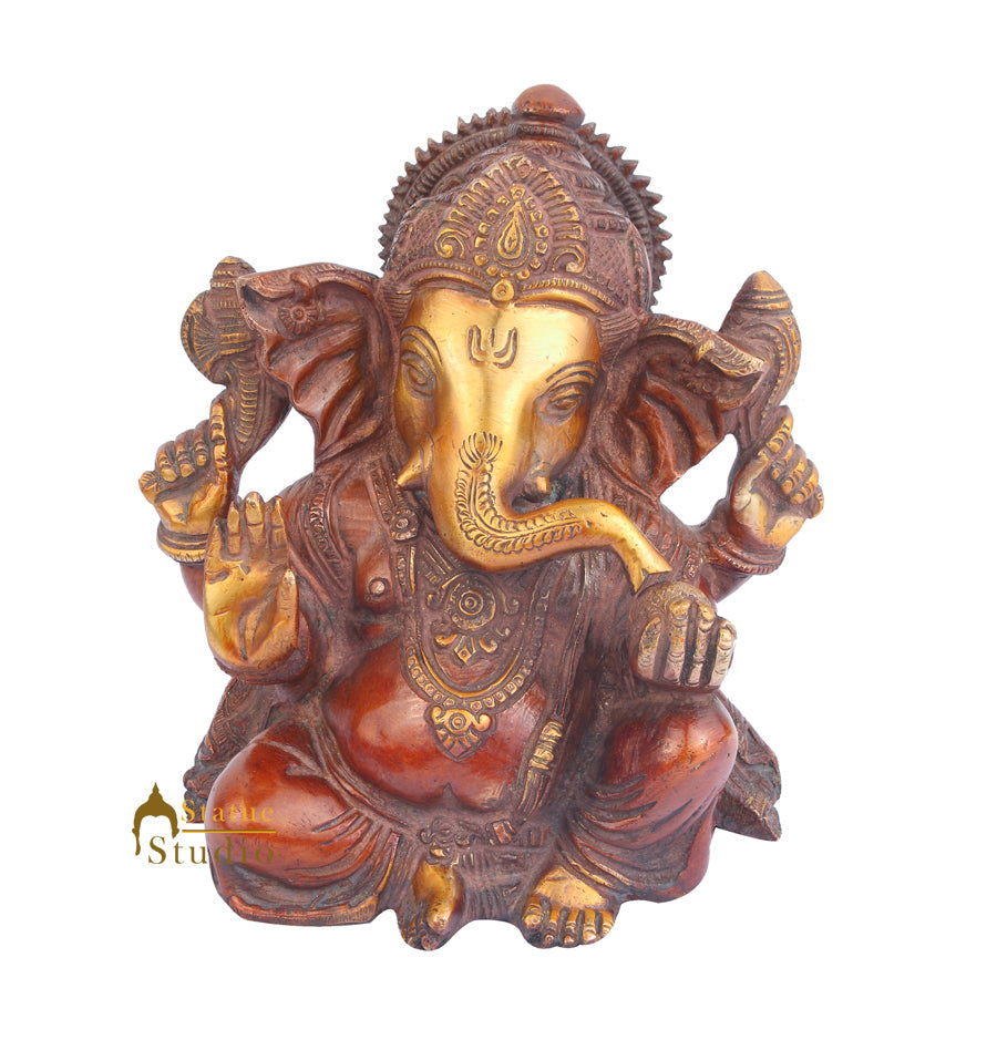 Lord Ganpati Ji Murti Brass Ganesha Idol For Sale 7" - Image 2