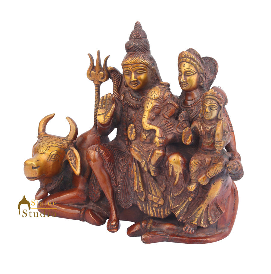Brass Lord Shiva Parivar With Parvati Ganesha Kartik Nandi 8 Inch