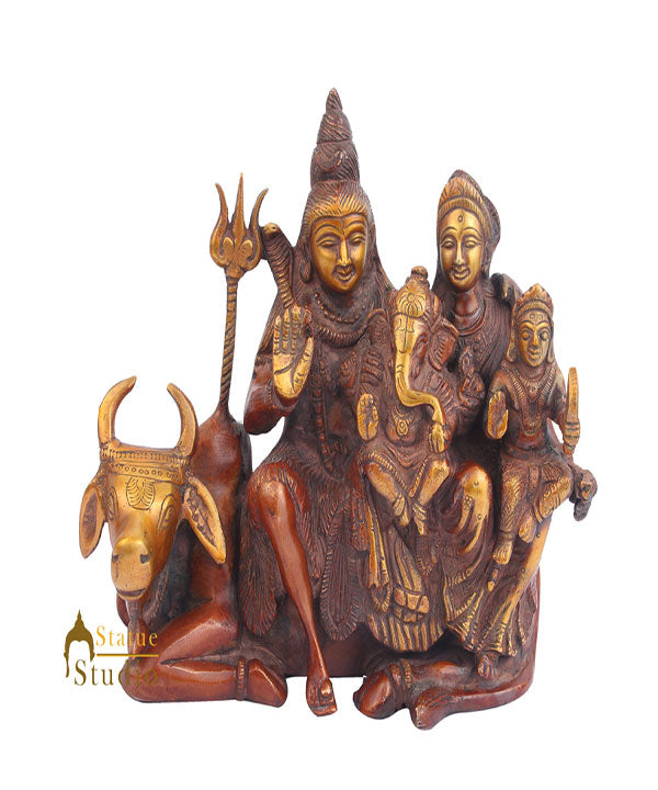 Brass Lord Shiva Parivar With Parvati Ganesha Kartik Nandi 8 Inch
