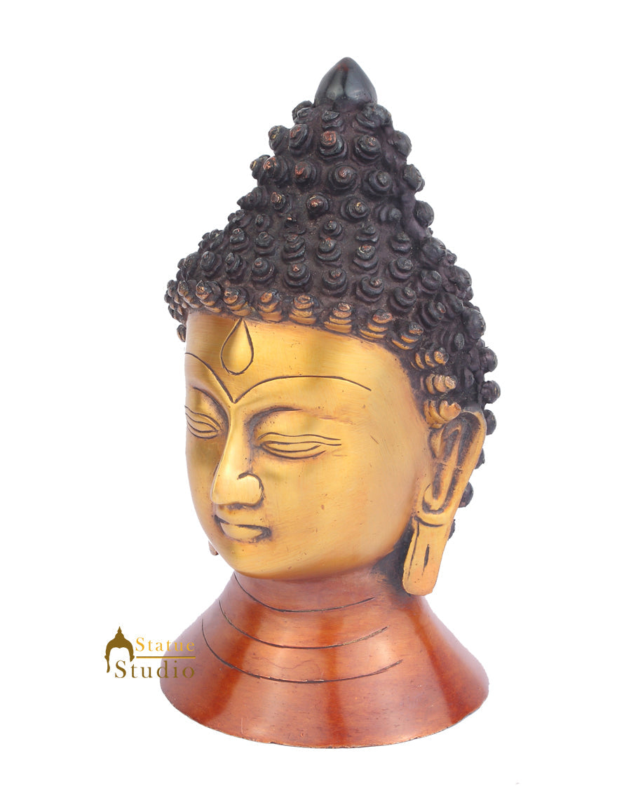 Brass Buddha Head Room Table Décor Showpiece Gifting Figurine 8" - Image 3
