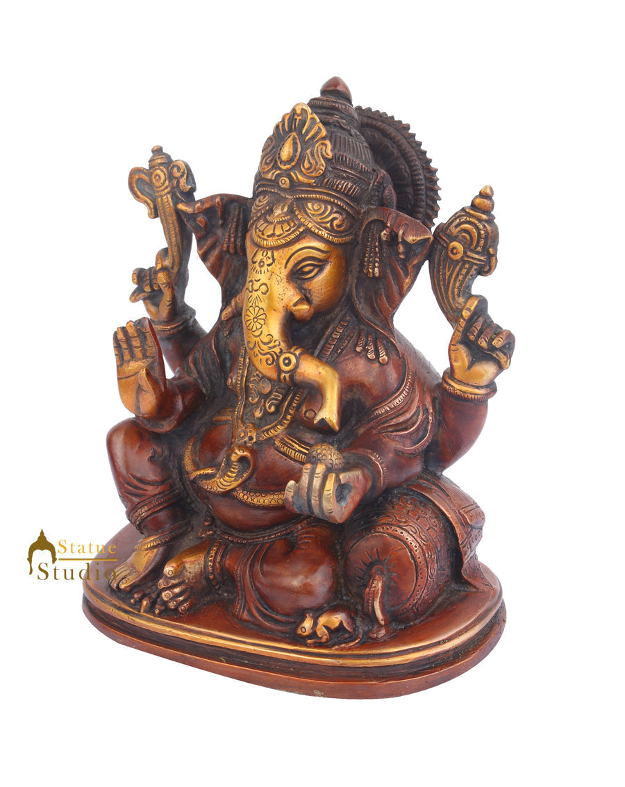 Brass Ganpati Bhagwan Murti Ganesha Statue For Sale 8"