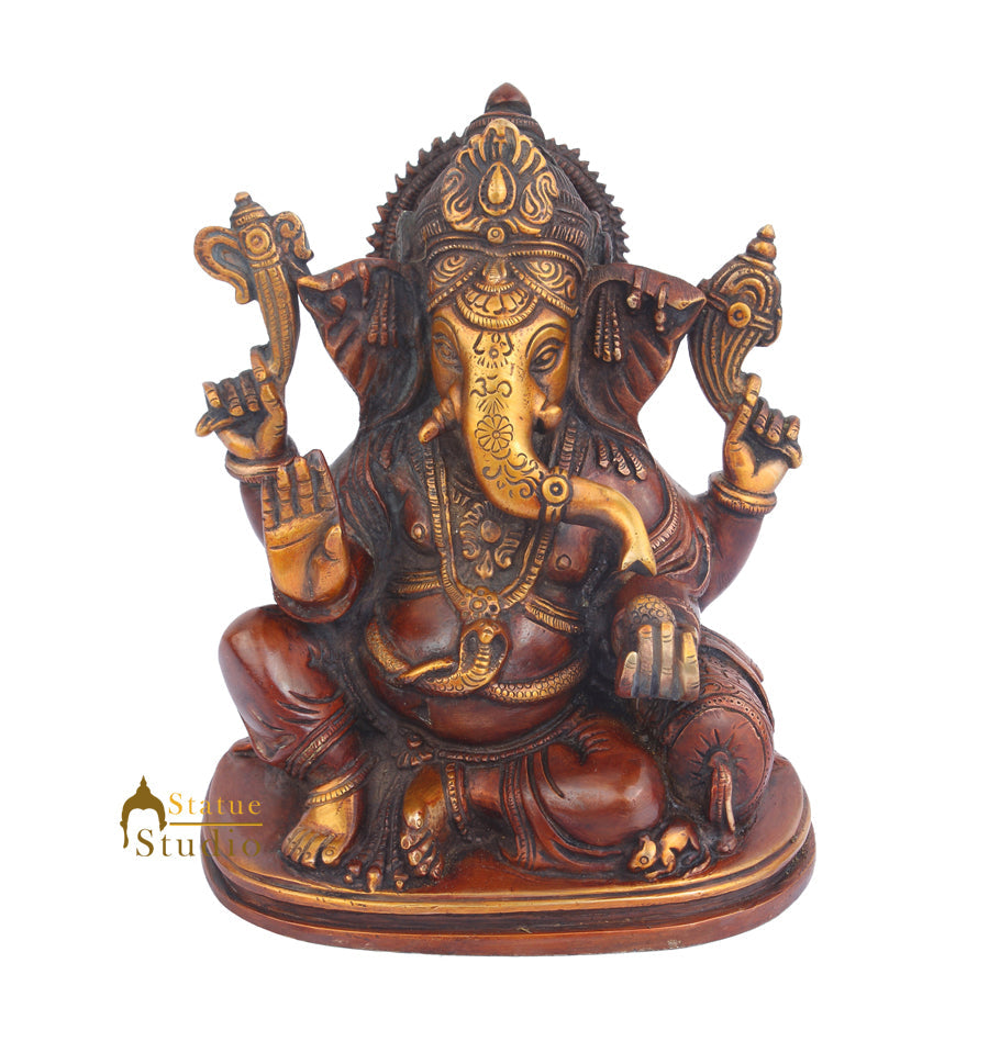 Brass Ganpati Bhagwan Murti Ganesha Statue For Sale 8" - Image 2
