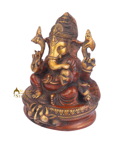 Brass Indian Lord Ganpati Idol Ganesh Statue For Sale 8" by vendor-unknown - Hindu Gods (View 3)