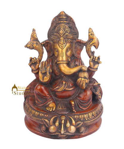 Brass Indian Lord Ganpati Idol Ganesh Statue For Sale 8" by vendor-unknown - Hindu Gods