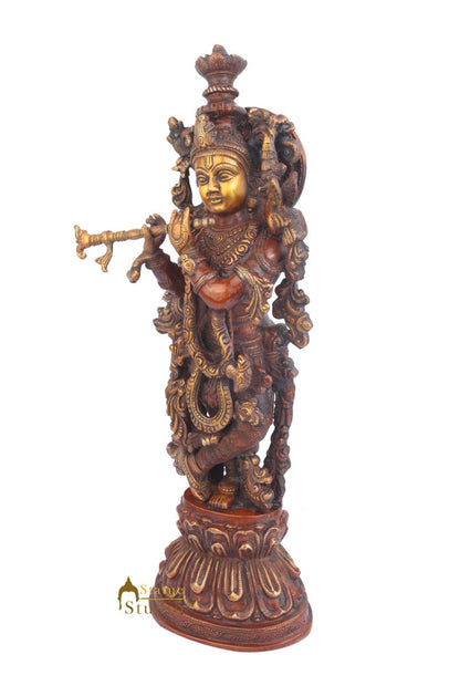 Indian God Standing Brass Krishna Gopal Murti Idol Décor Statue For Sale 21" by vendor-unknown - Hindu Gods (View 3)