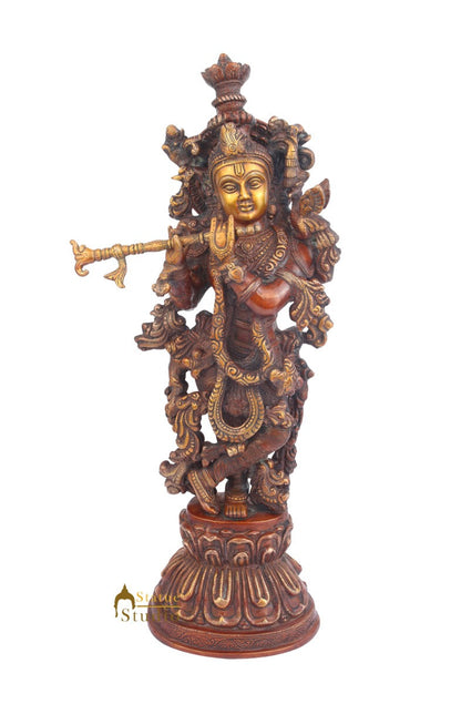 Indian God Standing Brass Krishna Gopal Murti Idol Décor Statue For Sale 21" by vendor-unknown - Hindu Gods (View 2)