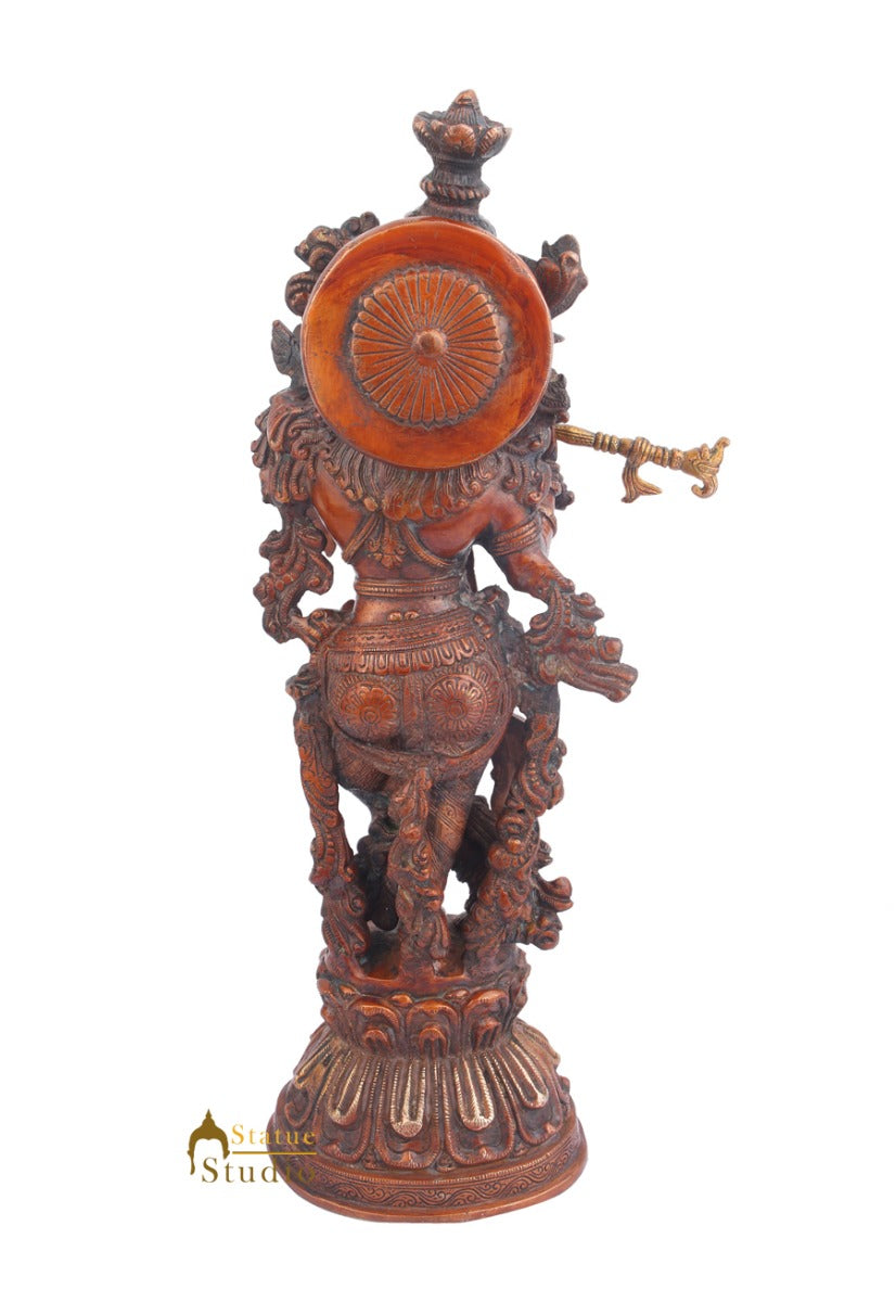 Indian God Standing Brass Krishna Gopal Murti Idol Décor Statue For Sale 21"
