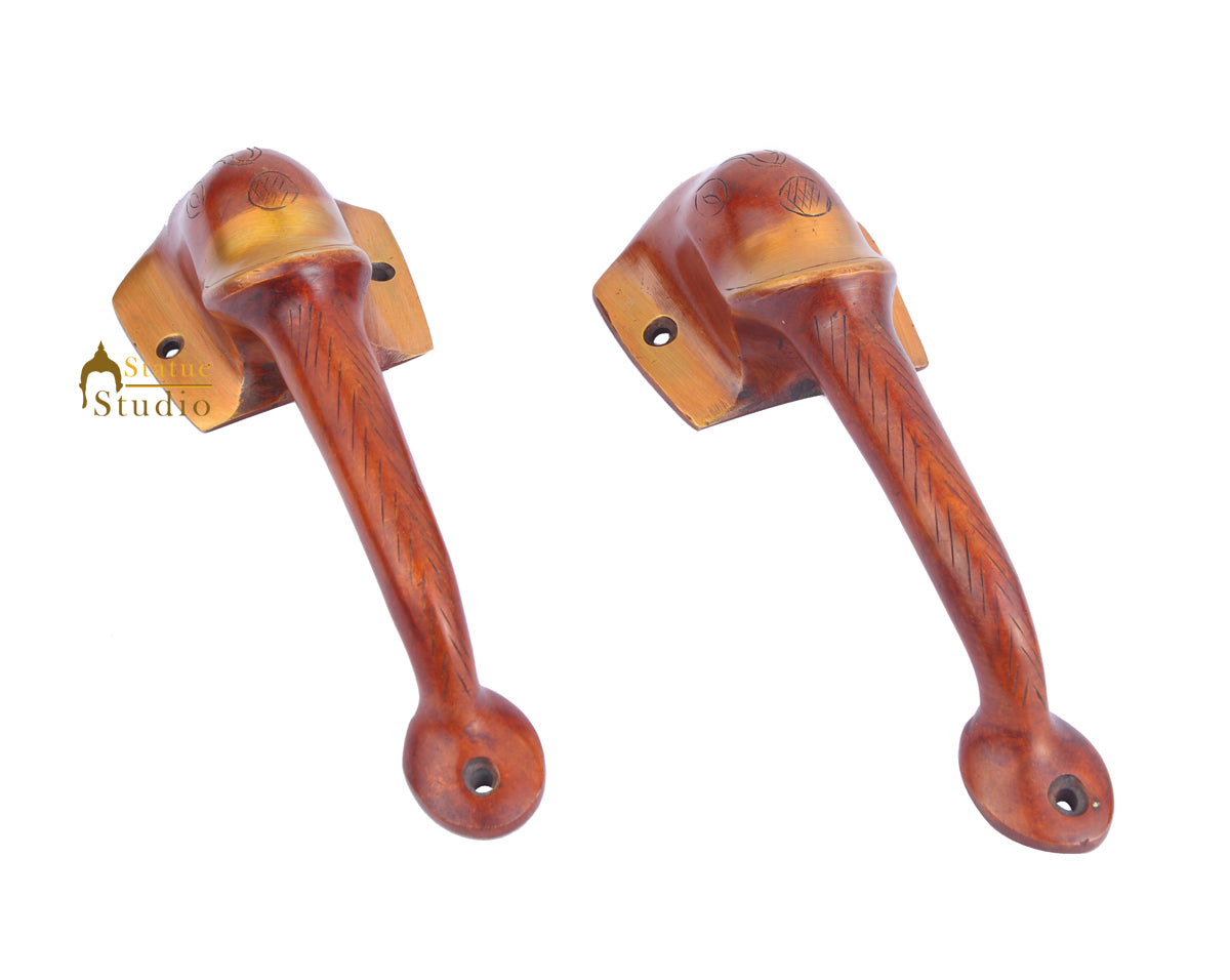 Brass Handicraft Home Decorative Elephant Design Door Handle Red Pair 6" - Image 3