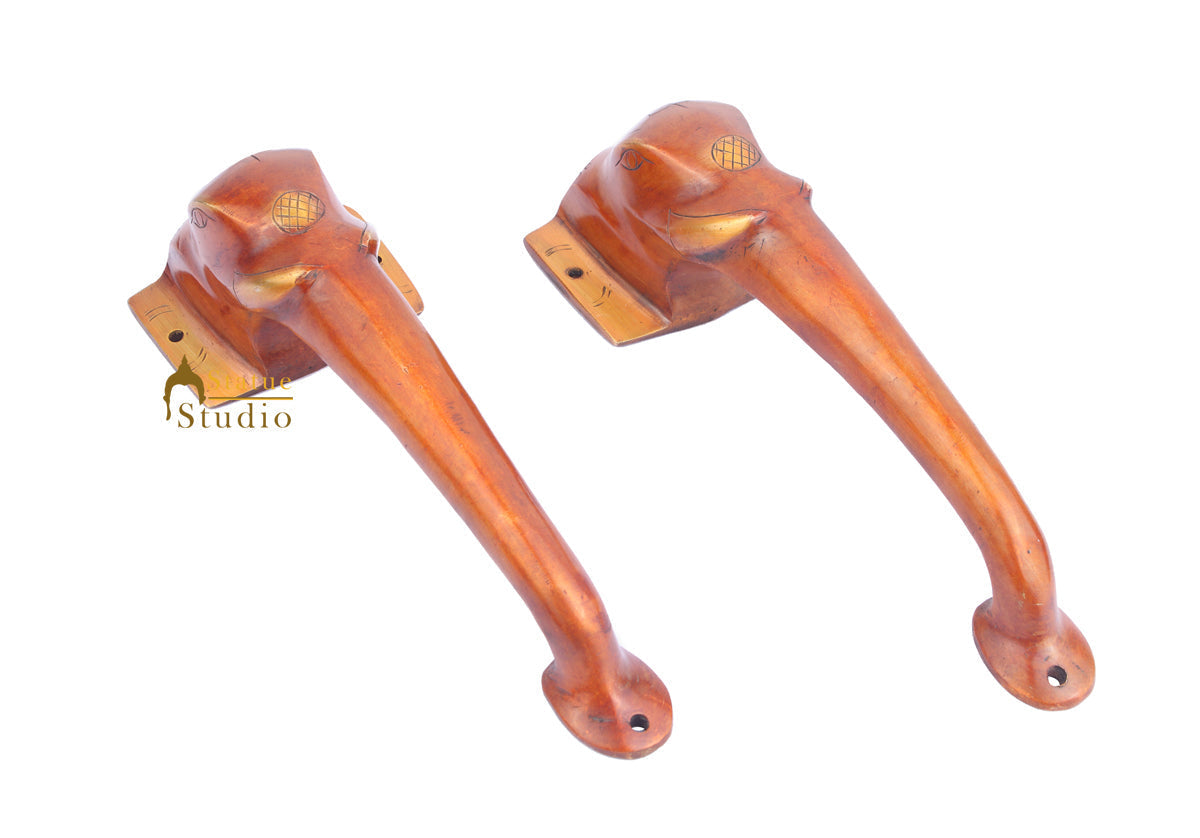 Brass Handicraft Home Decorative Elephant Design Door Handle Red Pair 11" - Image 3