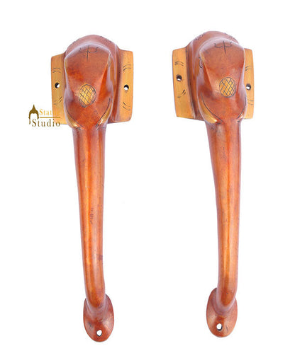 Brass Handicraft Home Decorative Elephant Design Door Handle Red Pair 11" by vendor-unknown - Decor