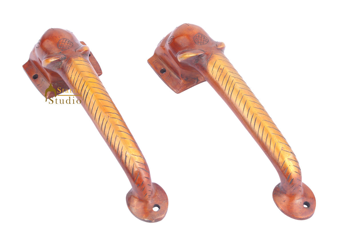 Brass Handicraft Home Decorative Elephant Design Door Handle Red Pair 10"